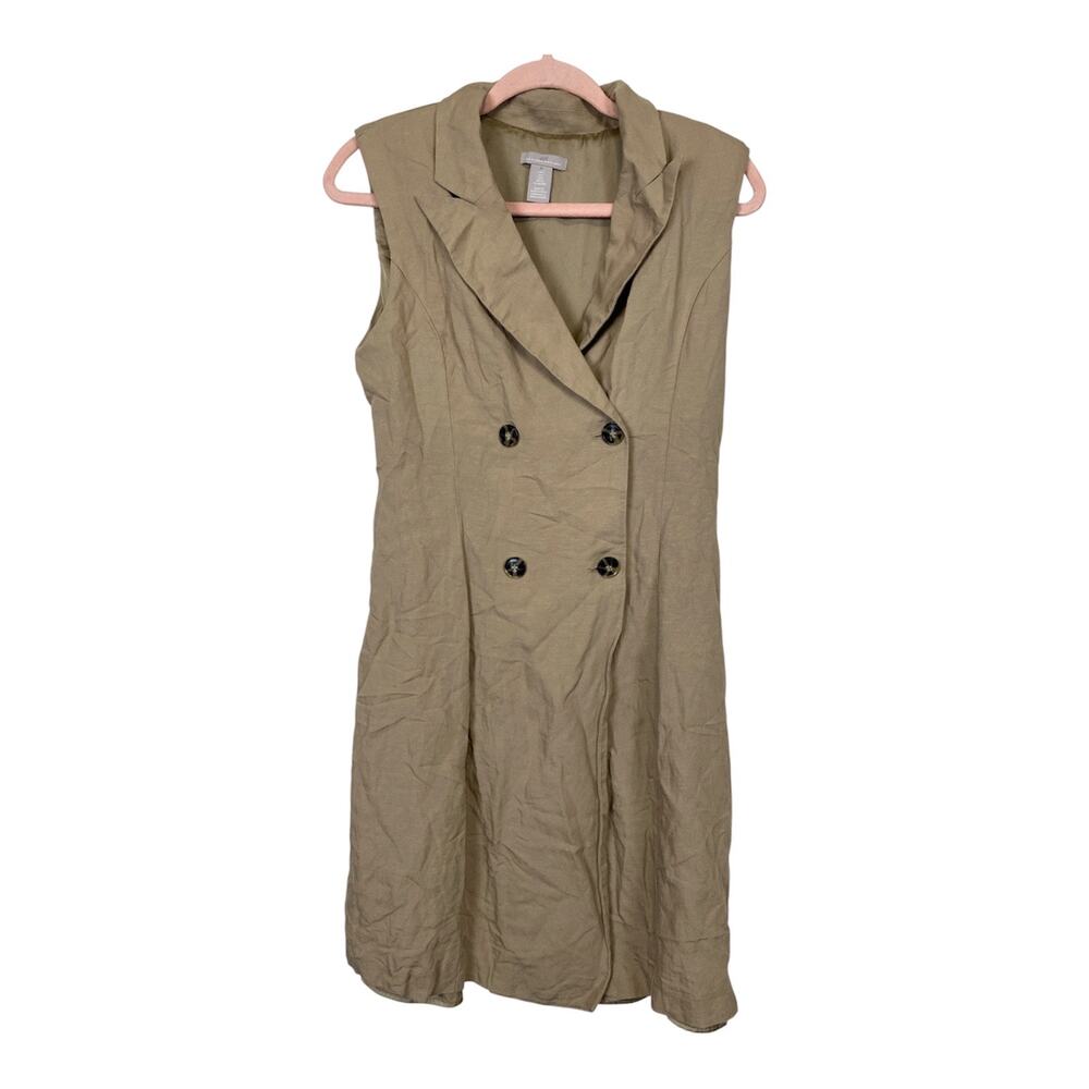 H&M Women Linen Blend Sleeveless Double Breasted Blazer Dress Tan Size S